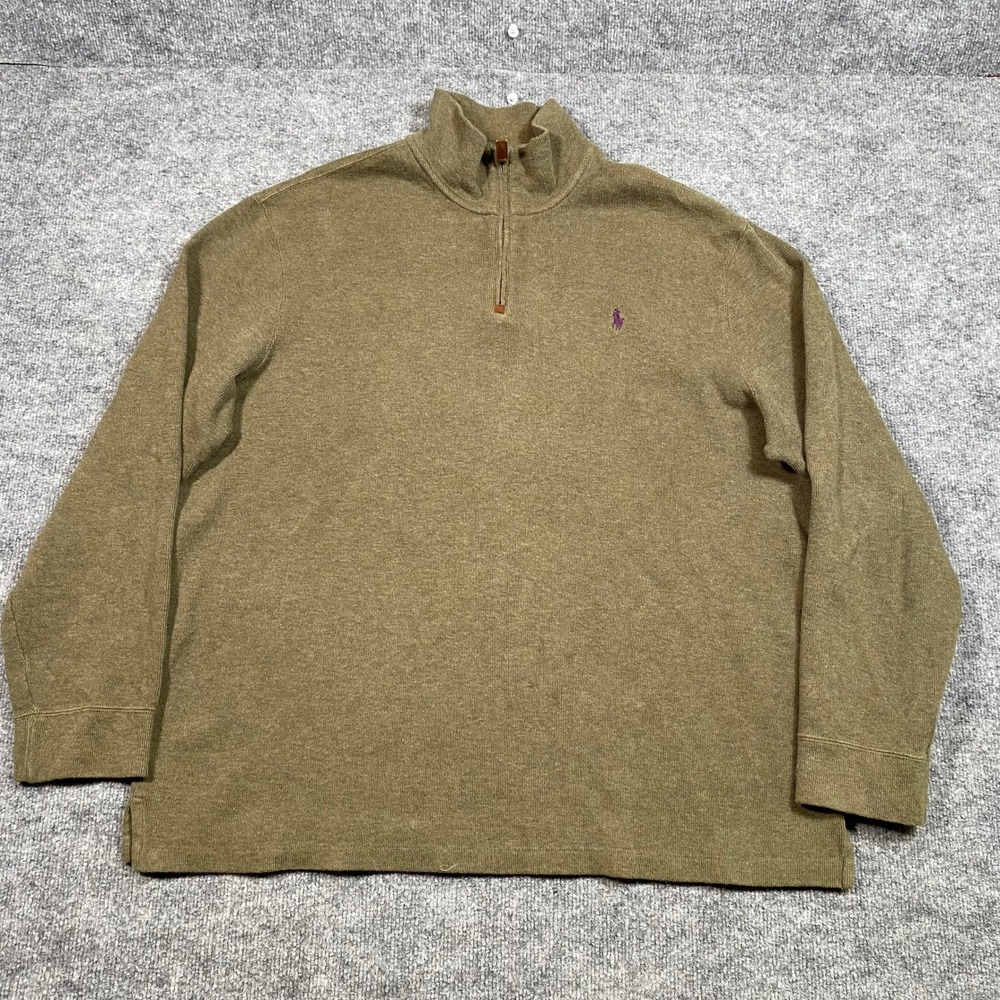 Polo Ralph Lauren Mens XXL Olive Green Quarter Zip Pullover Sweater Cotton Blend